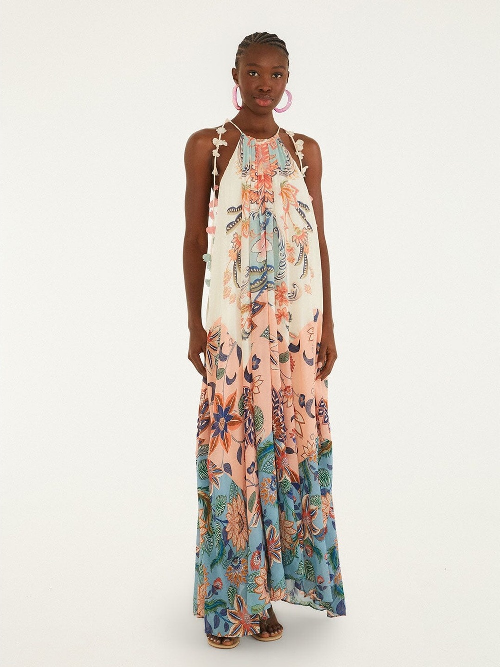 FARM RIO Multicolor Boho Floral Delhi Pleated Maxi Dress